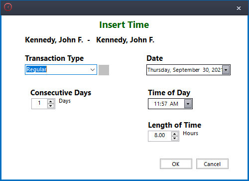 You can add or subtract time from an employee's record here.
