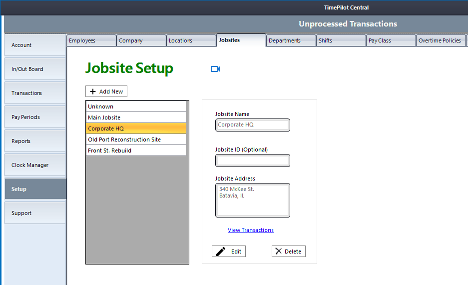 In the TimePilot software, Jobsites allow supervisors to ensure their employees using the TimePilot Mobile app on their smartphones to clock in and out are actually at the jobsite.